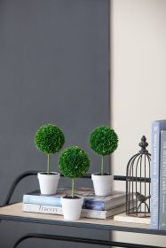 S/3 Mini Faux Topiaries in Cream Pot, 10.6x3.5x9.5" Green