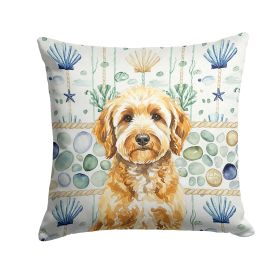 Goldendoodle Coastal Sea Glass Throw Pillow Decorative Indoor Outdoor Accent Cushion for Couch, Bed or Patio, 18Hx18W