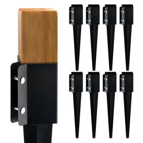 Fence Post Anchor Ground Spike, 8 Pack 24 x 4 x 4 Inches Outer Diameter (Inner Diameter 3.5 x3.5 Inches), Metal Black Powder Coated Post Stake Gr