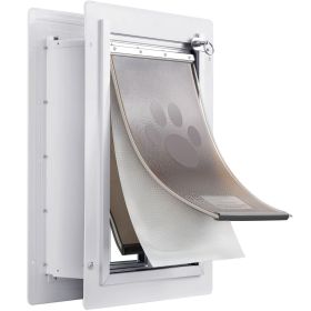 Pet Door, 12.28" x 17.13" Metal Frame with Lock and 3-Flap System Weatherproof Doggy Door, Easy to Install in Interior or Exterior Walls