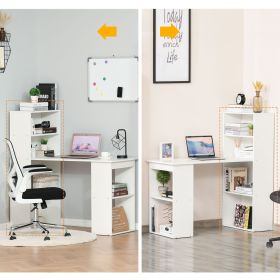 Modern 47'' Computer Desk with Storage Shelves White Writing Table Workstation Bookshelf for Home Office