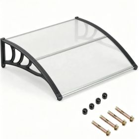39"x30" Modern Polycarbonate Window Door Awning, UPF50+ Waterproof Windproof Outdoor Patio Canopy With Aluminum Reinforced Bars-Gray (Option: defaulttitle)