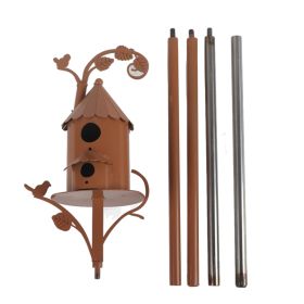 Metal Bird House With Pole Metal Art Cottage Bird House Stakes Hummingbird House Distressed Metal Birdhouse Garden Decor (Option: Default)