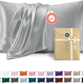 Satin Pillowcase, Similar To Silk Pillow Cases Queen Size Set Of 2, Cooling Pillow Case Covers With Envelope Closure, Room Decor Gifts For Women (Option: Silver)