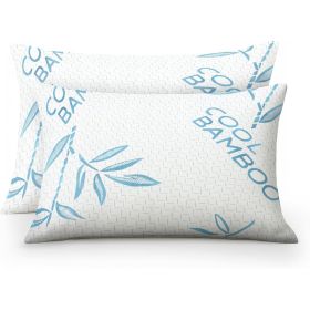 King Size Rayon Derived From Bamboo Pillow, Cooling Shredded Memory Foam Bed Pillows Sets For Back, Stomach, Side Sleepers, Adjustable Soft Firm, (Option: 2pc Blue Queen 18x 28in)