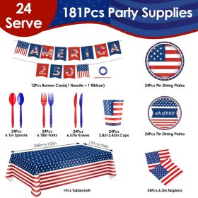 181Pcs 4th Of July 250th Anniversary Party Supplies Set Independence Day Red White Blue Disposable Tableware With Plates Cups Cutlery Napkins Ban (Option: Party Supplies)