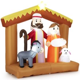 6ft Inflatable Nativity Scene - 6 Built-in LED Lights Weather-Resistant Polyester Xmas Outdoor Decor (Option: defaulttitle)
