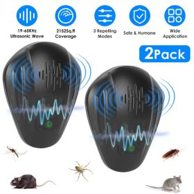 2 Pack Pest Control Device For Mosquitoes Cockroaches Rats Plug In Ultrasonic Insect Repellent Indoor For Bedroom Garage Warehouse Office (Option: BLACK)