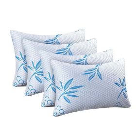 King Size Rayon Derived From Bamboo Pillow, Cooling Shredded Memory Foam Bed Pillows Sets For Back, Stomach, Side Sleepers, Adjustable Soft Firm, (Option: 4pc Blue Queen 18x 28in)