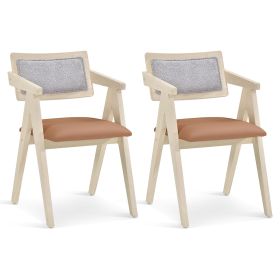 Mid Century Wooden Accent Chairs with Leathaire Seat Cushions Set of 2 (Color: Beige)