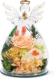 Gifts for Mom Birthday Gifts for Women Preserved Rose Forever Flower in Glass Angel Figurines Fresh Flowers for Delivery Anniversary Mothers Day (Color: Champagne (Rose, Austin, Baby's Breath, Hydrangea))