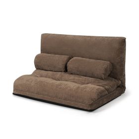 6-Position Adjustable Sleeper Lounge Couch with 2 Pillows (Color: Brown)