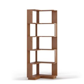 6 Tier Freestanding L-Shaped Corner Bookshelf For Living Room, Bedroom, Wooden Bookcase with anti-drop panle & anti tipping device, Display shelf (Color: Dark Oak)