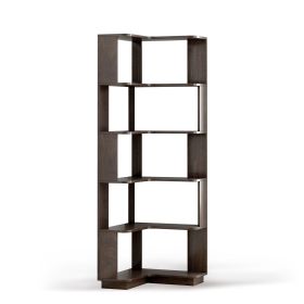 6 Tier Freestanding L-Shaped Corner Bookshelf For Living Room, Bedroom, Wooden Bookcase with anti-drop panle & anti tipping device, Display shelf (Color: Dark Brown)