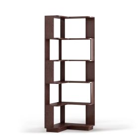 6 Tier Freestanding L-Shaped Corner Bookshelf For Living Room, Bedroom, Wooden Bookcase with anti-drop panle & anti tipping device, Display shelf (Color: Oxblood Red)