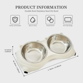 Double Cat Food Bowl with Non-Slip Base, Stainless Steel Food & Water Bowls Set with Easy-to-Clean Detachable Design, Pet Feeder for Cats & Dogs (Color: White)