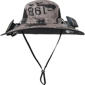 Solar Fan Hat Rechargeable 2Detachable Solar Fans,Water-Repellent Wide Brim Bucket Hat, Outdoor Camping Hiking Golf Sun Hat (Color: Khaki)