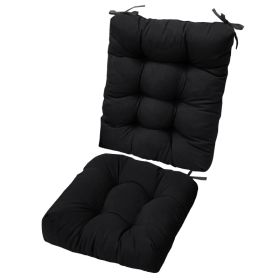 2Pcs Waterproof Rocking Chair Cushion Upper And Lower Back And Seat Sets With Non-Slip Ties Oxford Cloth Surface Polyester Filling Comfortable Fo (Option: BLACK)