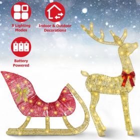 8 Modes Lighted Christmas Reindeer & Sleigh - 16.97ft Warm Yellow LED String Decoration, Sturdy Rustproof Iron Frame, Reusable Indoor Outdoor Dec (Option: aspicture)