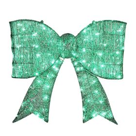 Pre-lit Outdoor Giant Bowknot Christmas Decoration, Lighted Metal Frame With 124 Green LED Lights, For Front Door Gate Wall Indoor Outdoor Holida (Option: defaulttitle)