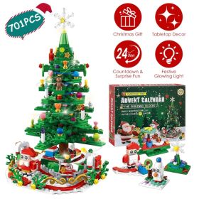 Christmas Tree Building Toy - 701 Pcs With 24-Day Countdown Calendar, 30 LED Warm Lights (USB Powered) - Santa, Ornaments, Snowflake Topper - Edu (Option: defaulttitle)